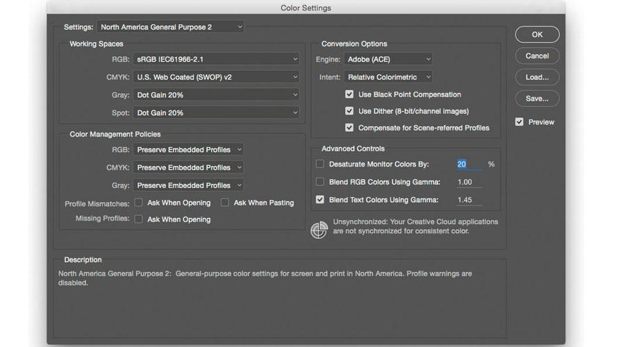 adobe photoshop color settings