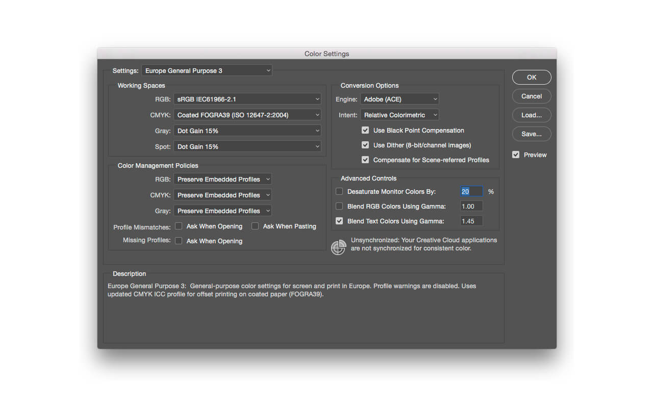 adobe photoshop color settings