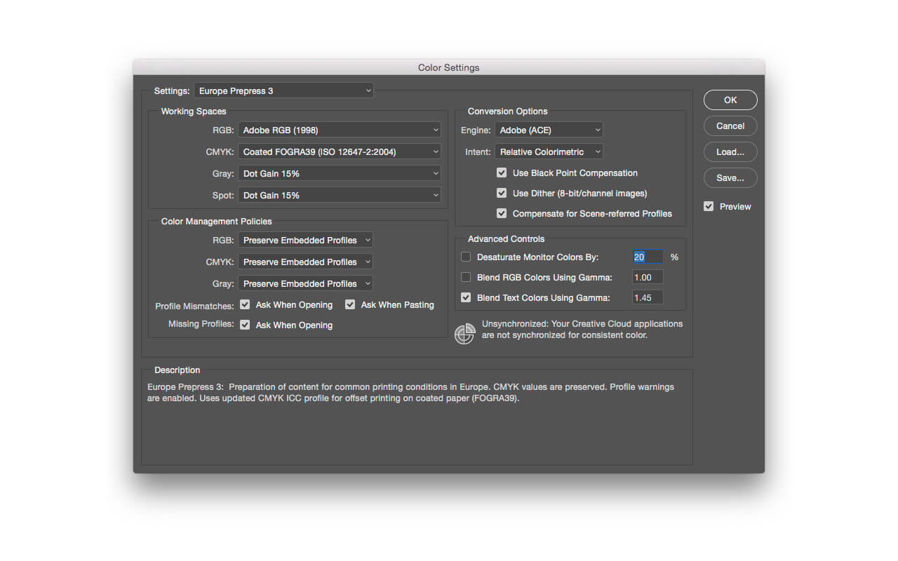 adobe photoshop color settings