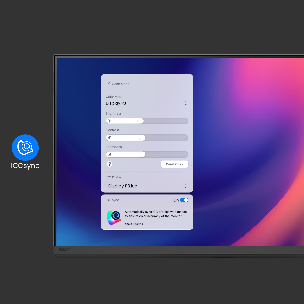 ICCsync автоматично узгоджує та синхронізує профілі ICC між Mac і монітором BenQ під час перемикання колірних режимів