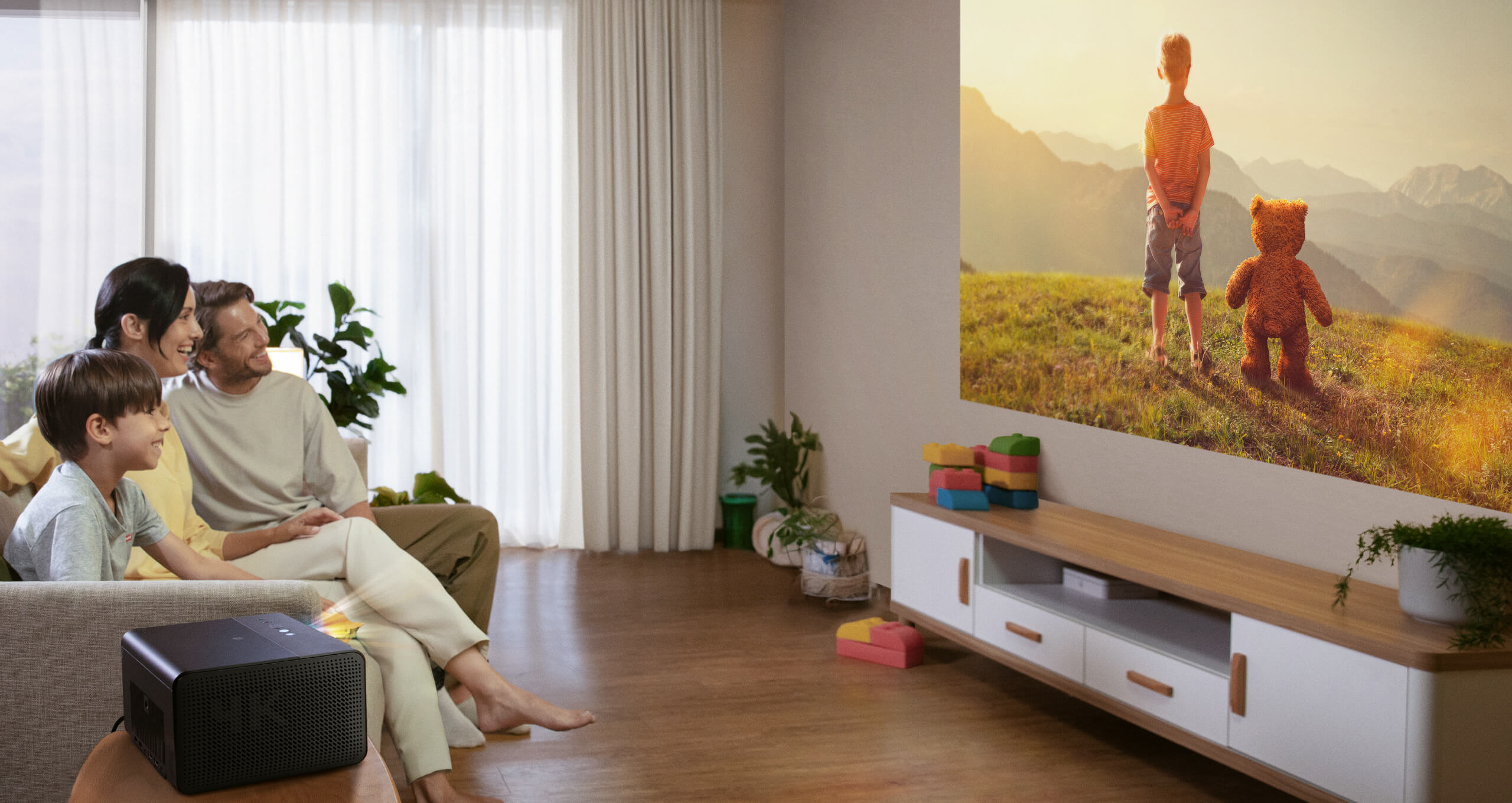 BenQ GP520 4K home entertainment projector with 2600 ANSI lumens and Google TV for bright, clear viewing in open-plan living rooms.