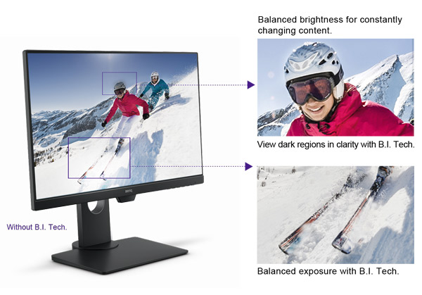 Die B.I.-Technologie erkennt die Intensität des Inhalts, um eine Überbelichtung von hellen Szenen zu vermeiden und gleichzeitig dunkle Bereiche zu verstärken, um eine klare Sicht zu erhalten