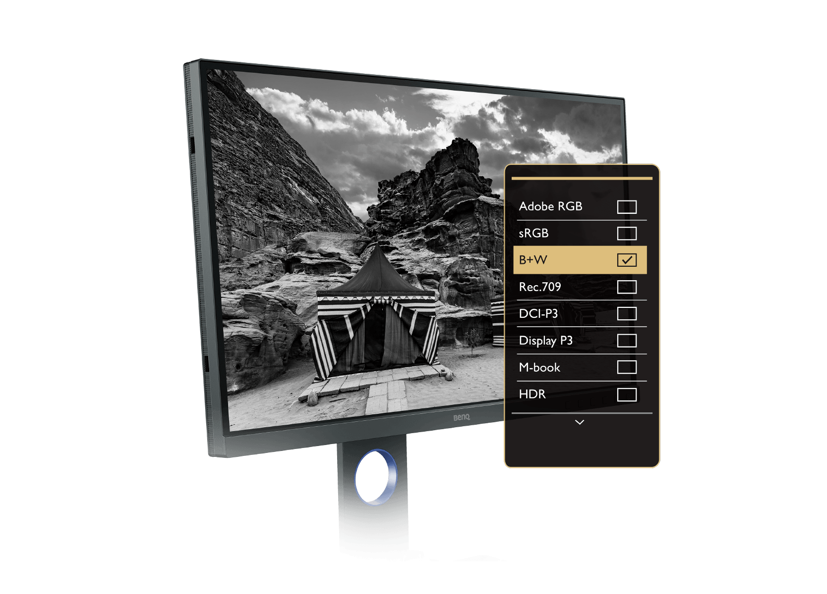 benq fotografski monitor ponuja napreden črno-beli način za predogled barvnih fotografij v kateri koli od treh prednastavljenih črno-belih nastavitev pred urejanjem
