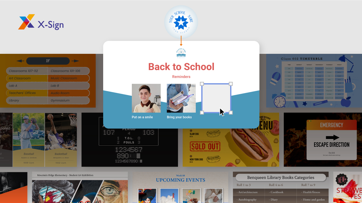 Using X-Sign templates to create school menus, maps, and updates for ST04 digital signage.